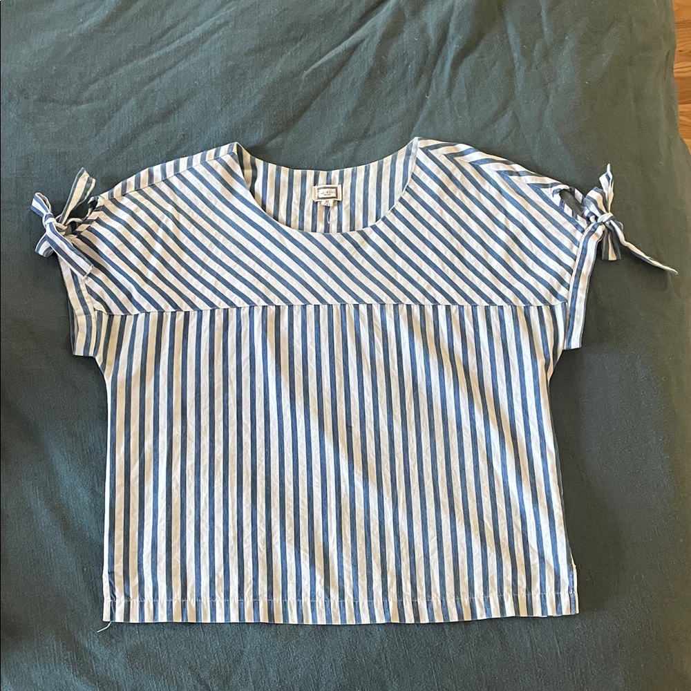 Blue and White Striped Top with Tie Sleeves